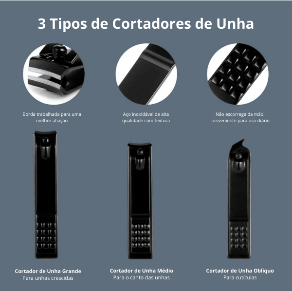 Kit Pinças e Cortador de Unha Aço Inoxidável -  UniCare